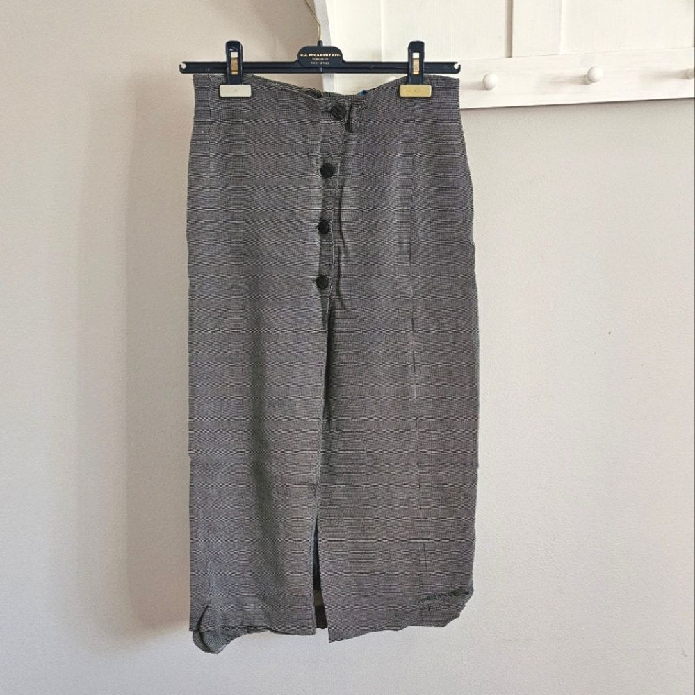Vintage Button Up Wrap Pencil Skirt High Rise Size S 27 Japanese 70s Knit Slit